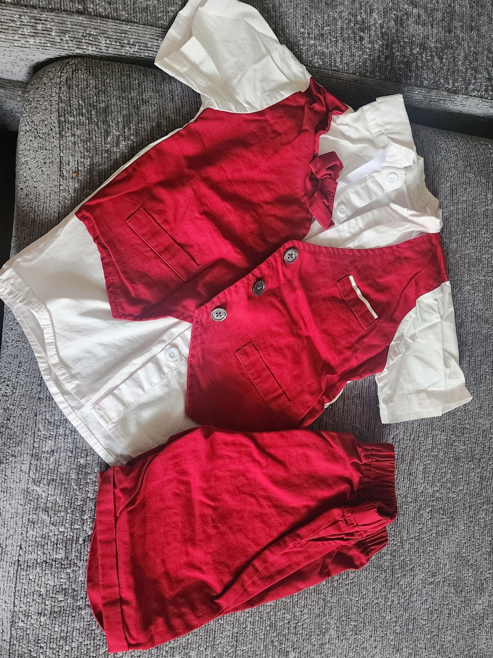 Kids Red Vest & White Button-Down Shirt Set